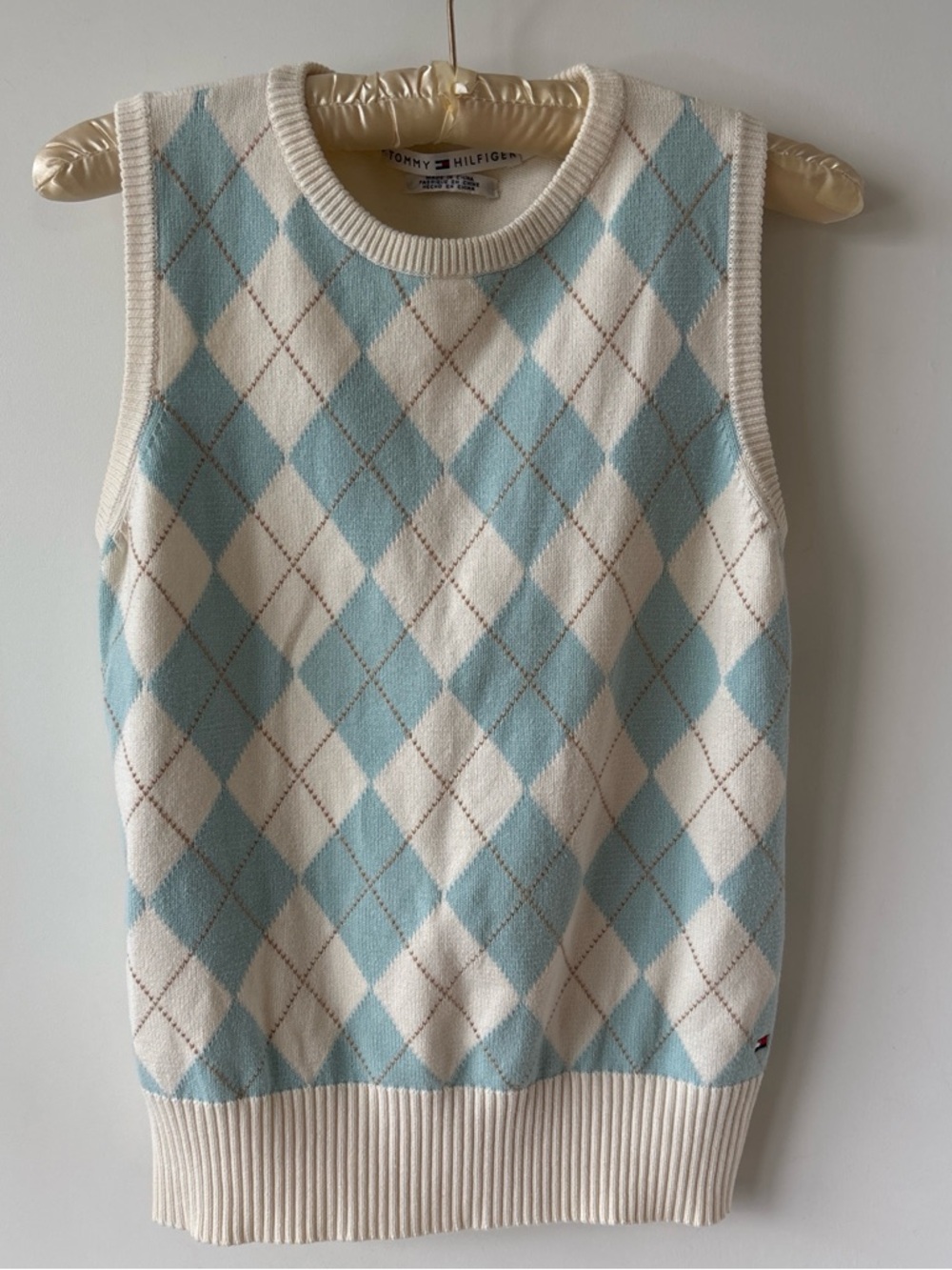 Tommy Hilfiger Cream & Light Blue Argyle Knit Vest